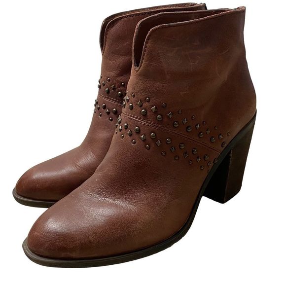 Lucky Brand Sancha Brown Zip Up Studded Heel Bootie Boots - Picture 6 of 11